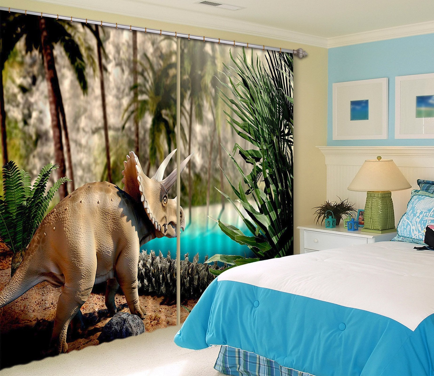 3D Woodland Horned Dragon 157 Curtains Drapes Curtains AJ Creativity Home 