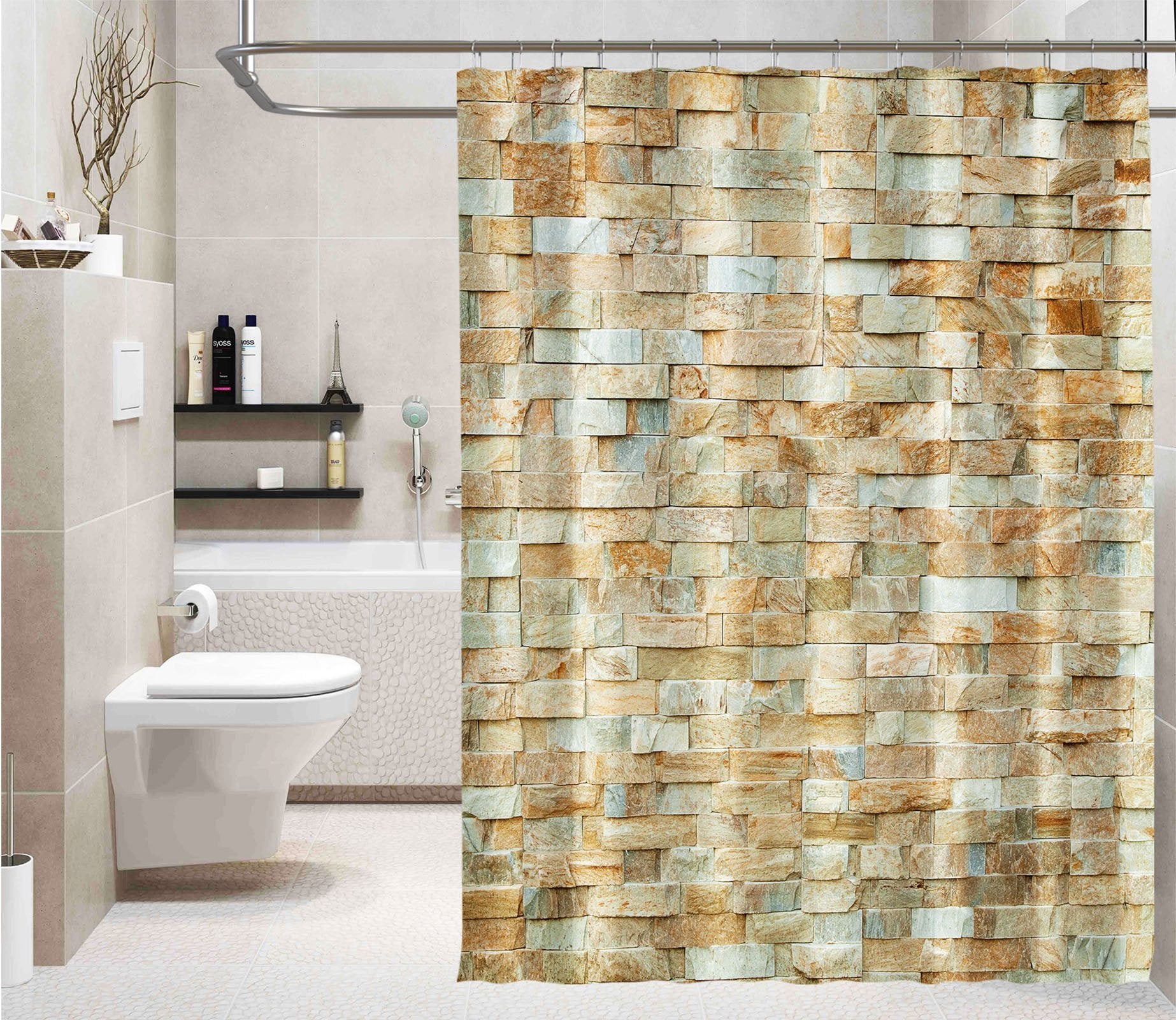 3D Stone Brick 014 Shower Curtain 3D Shower Curtain AJ Creativity Home 