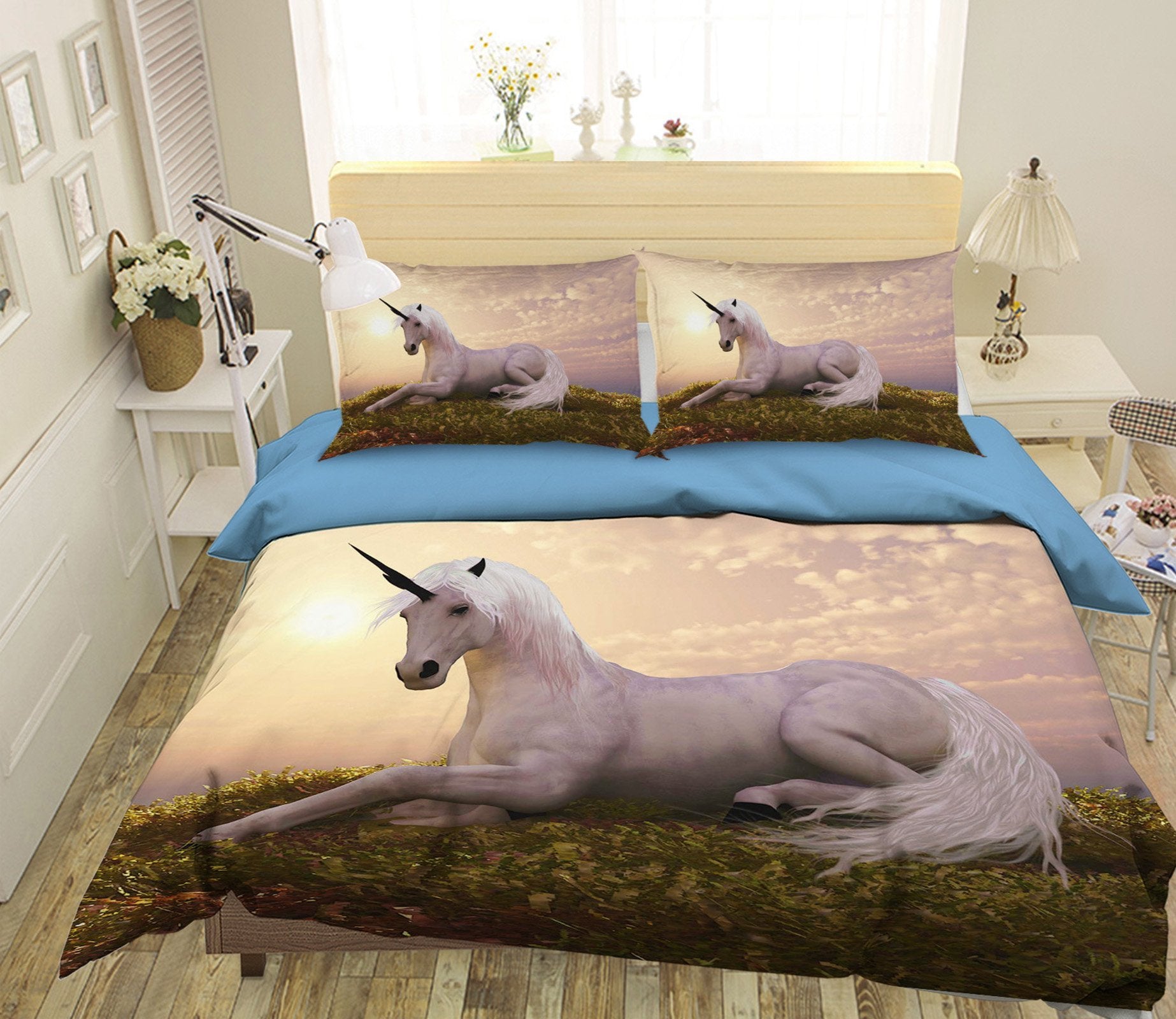 3D Sunset Lawn Unicorn 030 Bed Pillowcases Quilt Wallpaper AJ Wallpaper 