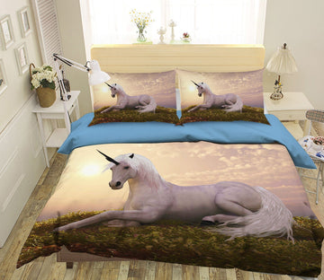 3D Sunset Lawn Unicorn 030 Bed Pillowcases Quilt Wallpaper AJ Wallpaper 