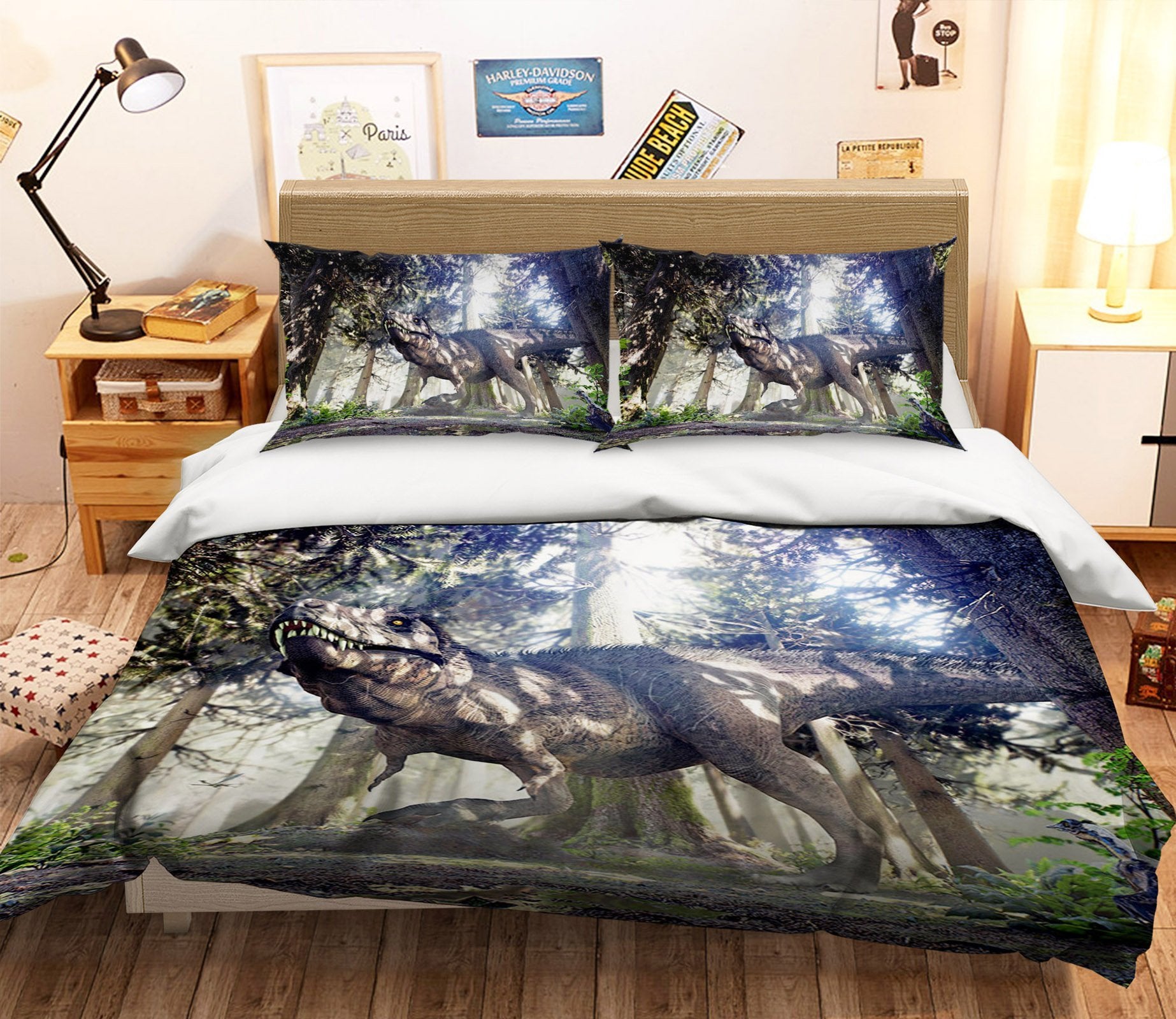 3D Woods Dinosaur 080 Bed Pillowcases Quilt Wallpaper AJ Wallpaper 
