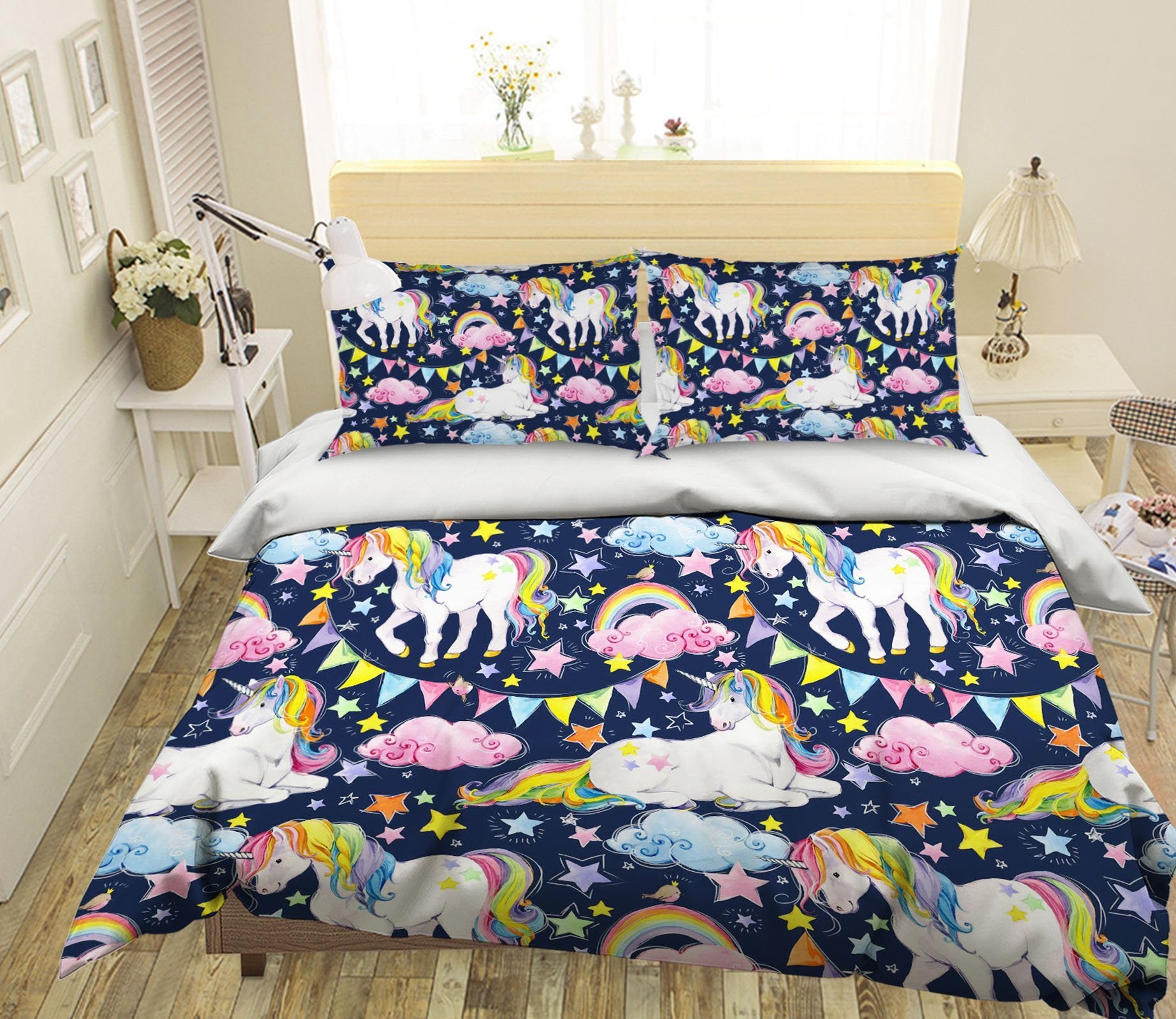 3D Cartoon Rainbow Unicorn 028 Bed Pillowcases Quilt Wallpaper AJ Wallpaper 