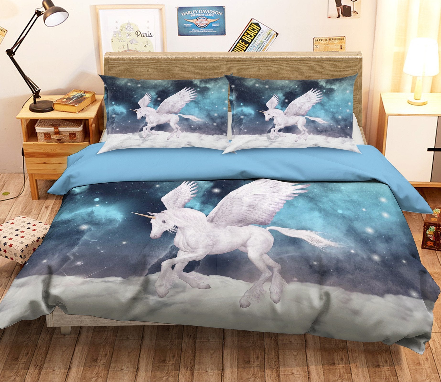 3D Night Sky Unicorn 035 Bed Pillowcases Quilt Wallpaper AJ Wallpaper 