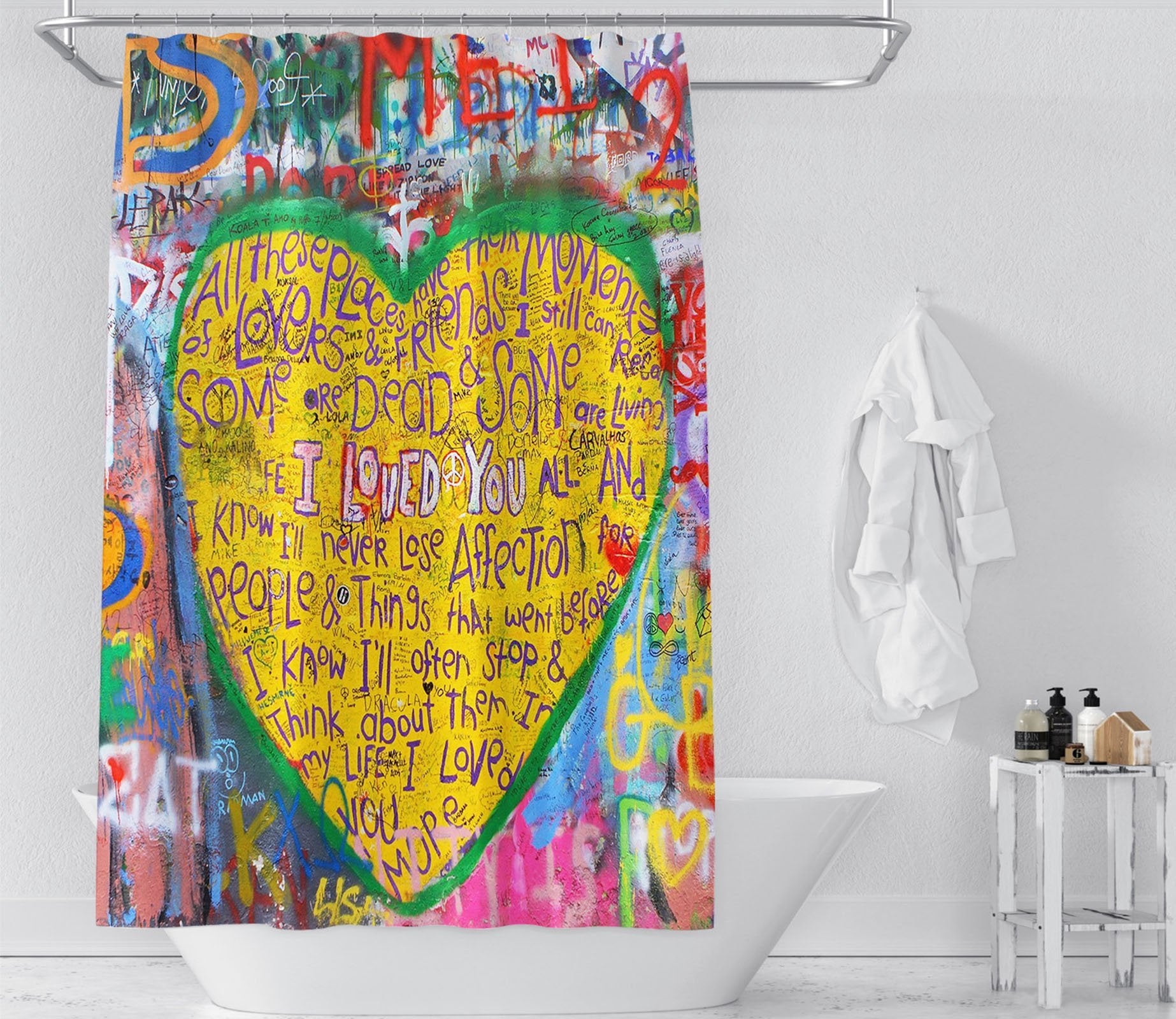 3D Love White Wall 011 Shower Curtain 3D Shower Curtain AJ Creativity Home 