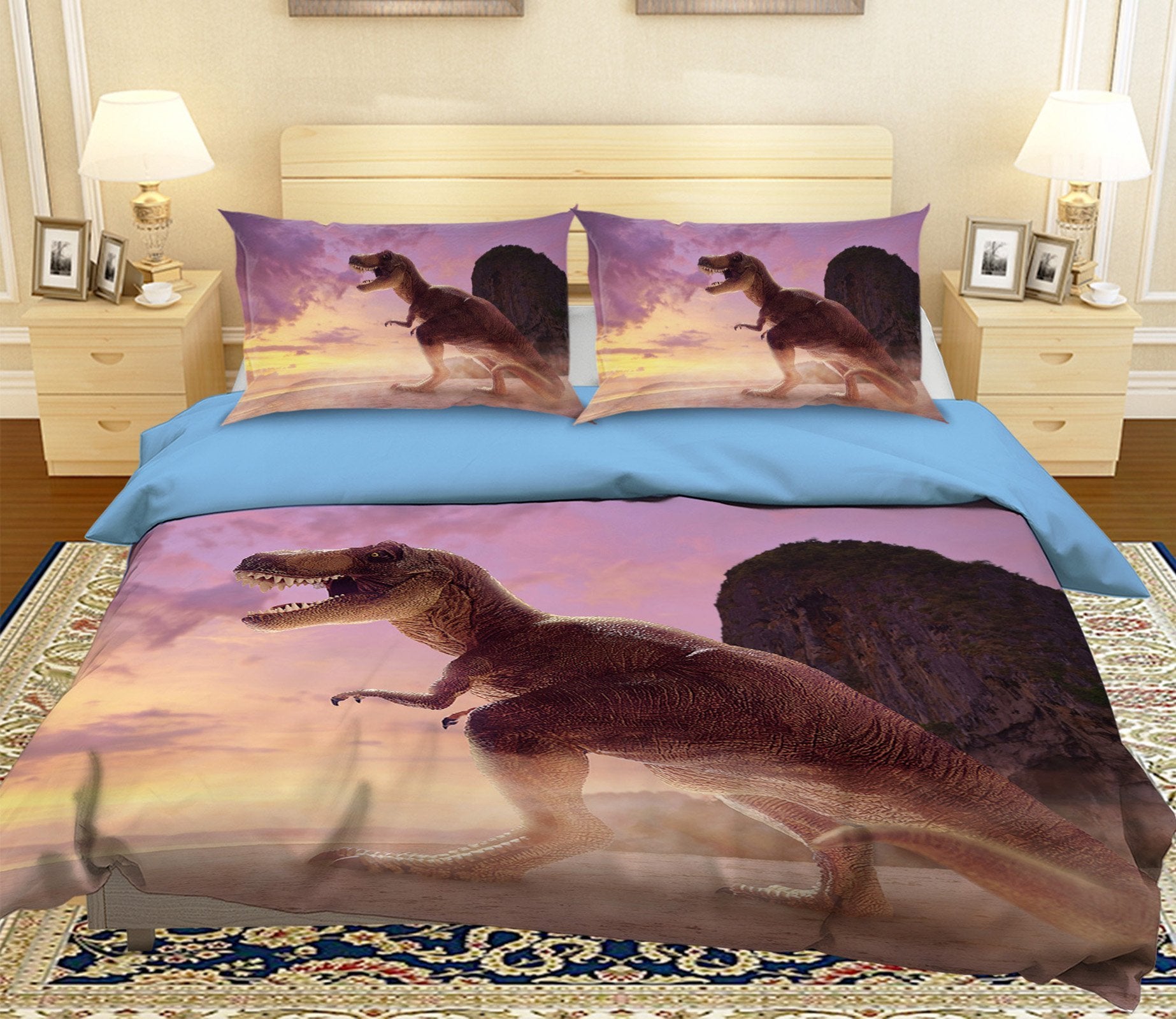 3D Tyrannosaurus Cliff 083 Bed Pillowcases Quilt Wallpaper AJ Wallpaper 