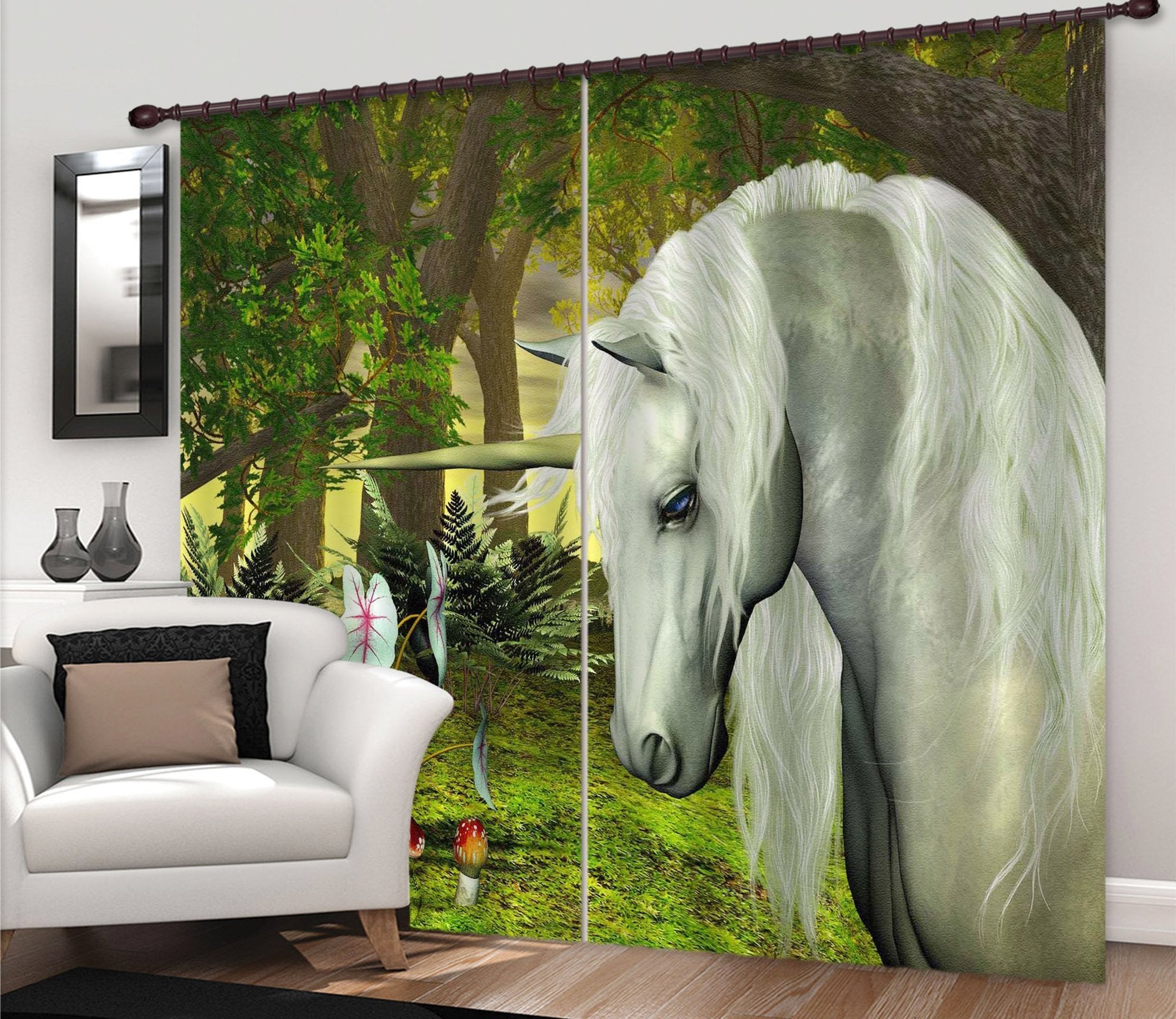 3D Woods Mushroom Unicorns 096 Curtains Drapes Curtains AJ Creativity Home 