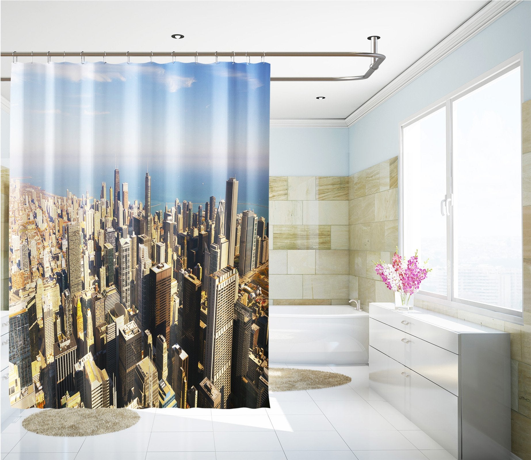 3D High-Rise Building 037 Shower Curtain 3D Shower Curtain AJ Creativity Home 