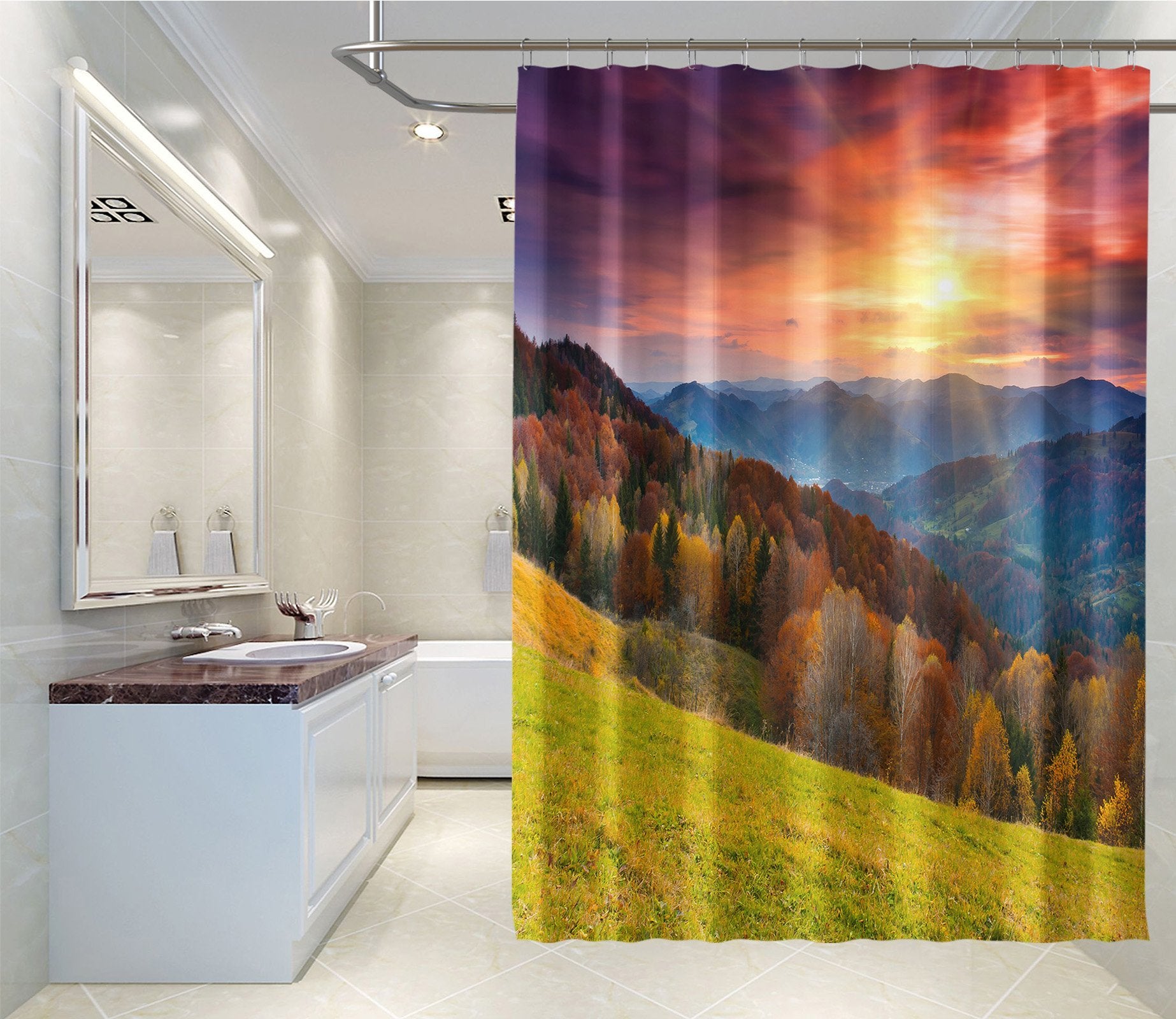 3D Sunset Maple Forest 032 Shower Curtain 3D Shower Curtain AJ Creativity Home 