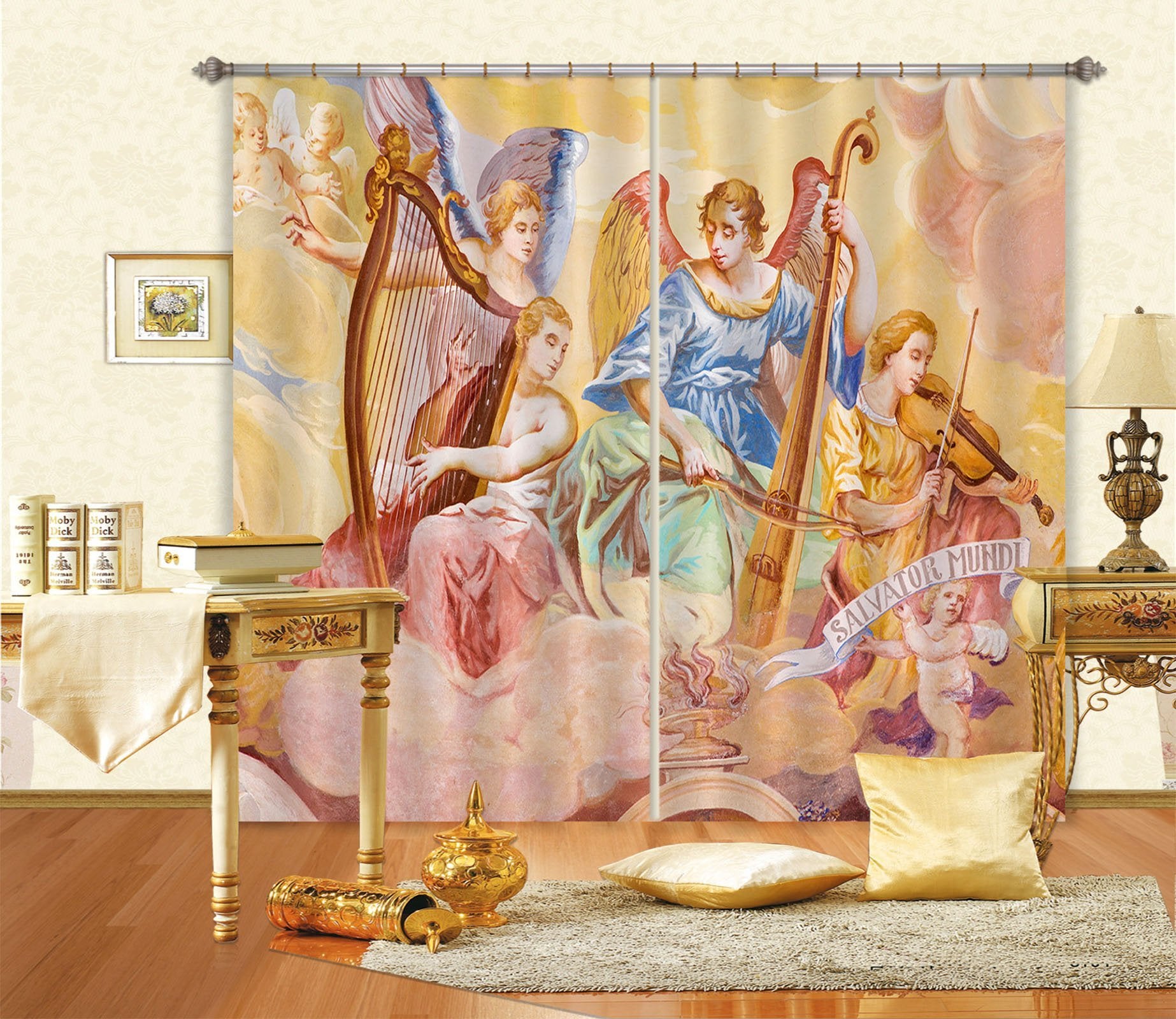 3D Playing The Harp 015 Curtains Drapes Curtains AJ Creativity Home 