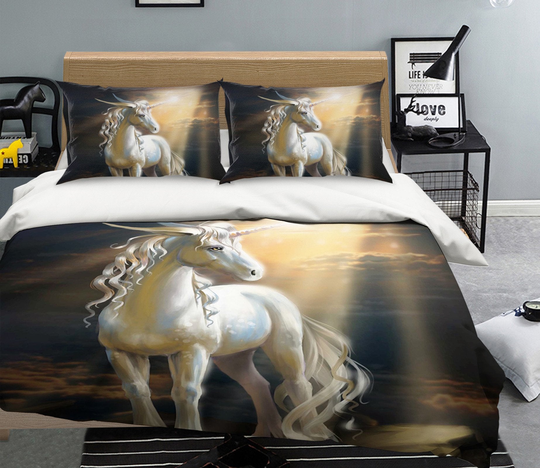 3D Ray Unicorn 019 Bed Pillowcases Quilt Wallpaper AJ Wallpaper 