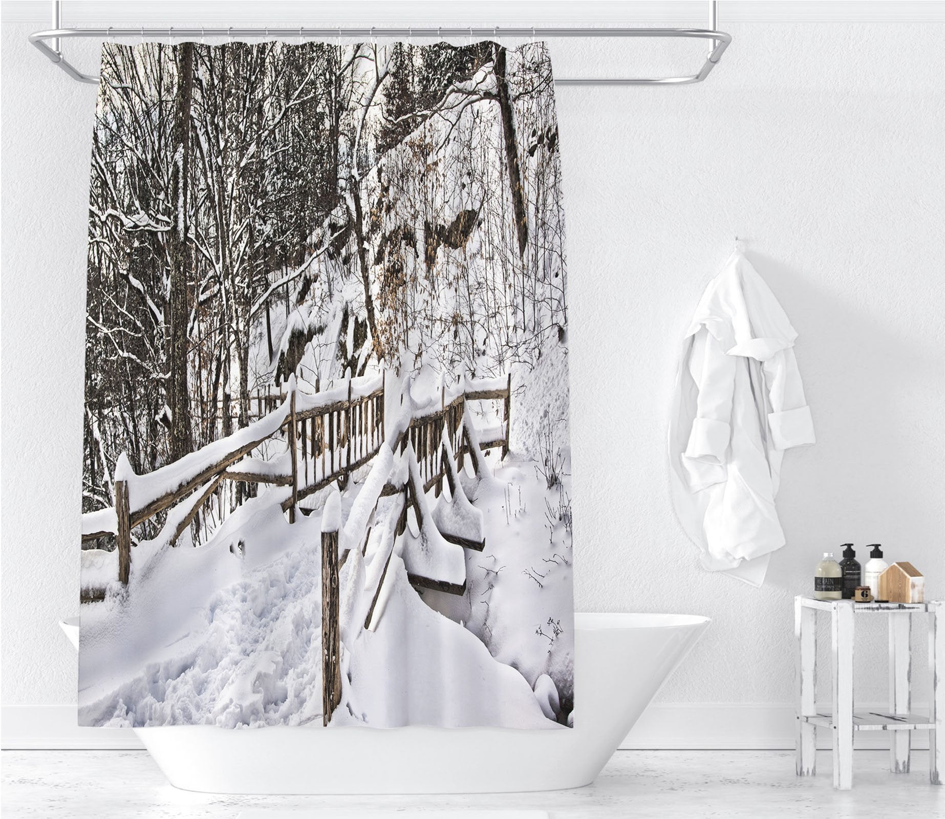 3D White Snow Dead Branch 003 Shower Curtain 3D Shower Curtain AJ Creativity Home 
