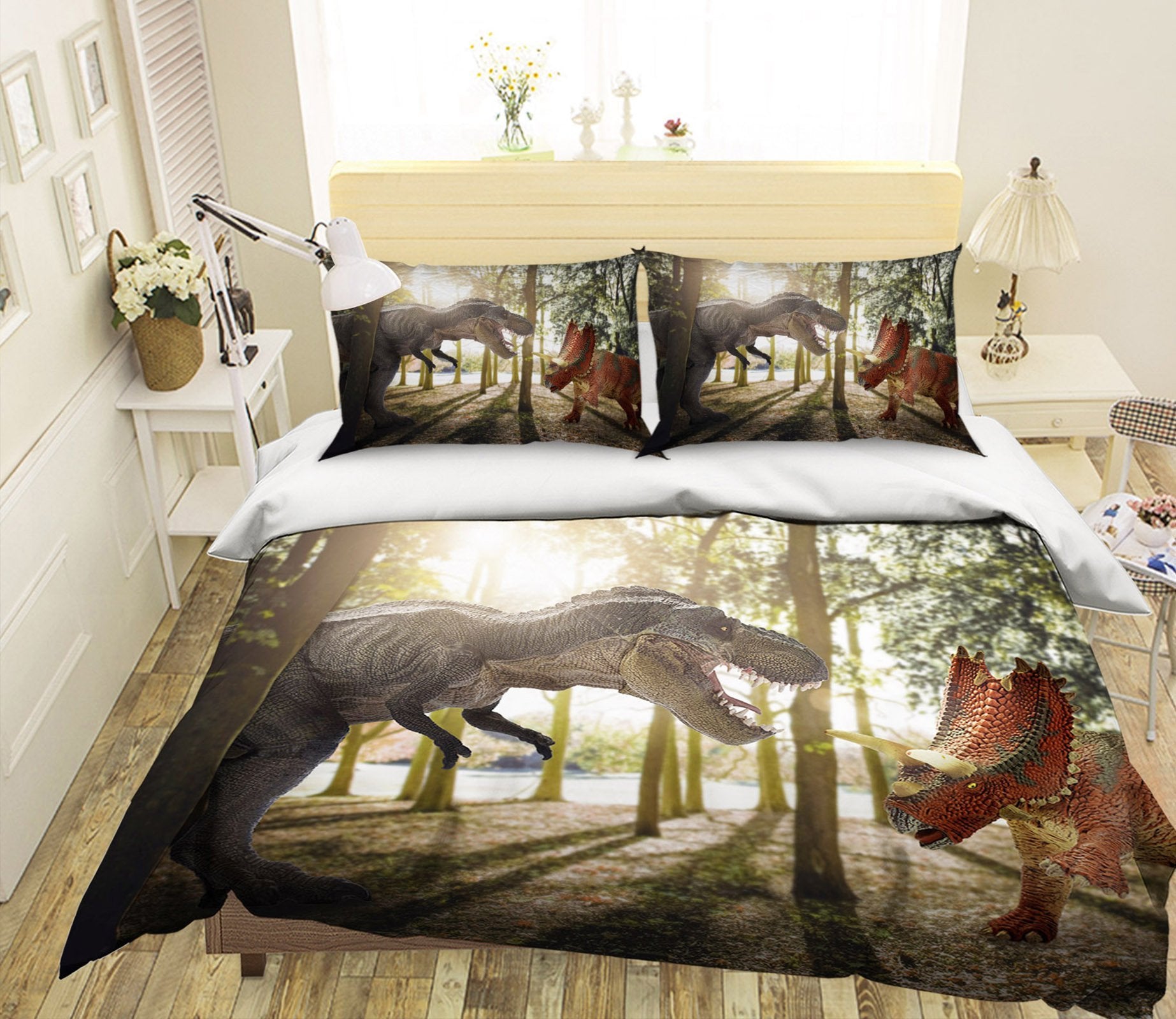 3D Tyrannosaurus Battle 085 Bed Pillowcases Quilt Wallpaper AJ Wallpaper 