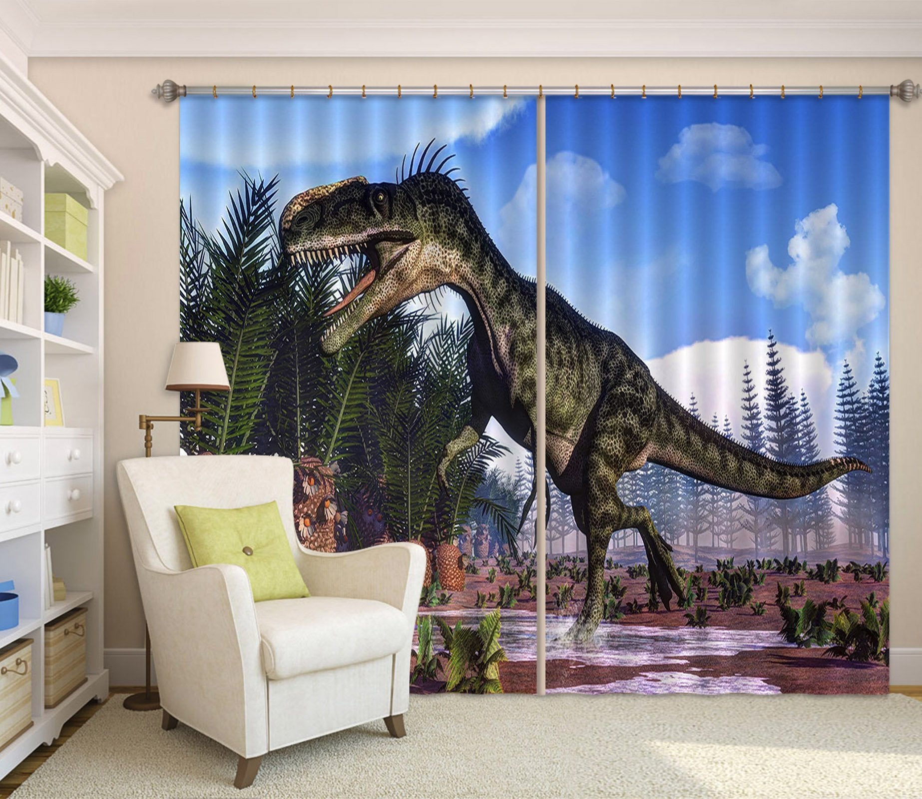 3D Howling Dinosaur 143 Curtains Drapes Curtains AJ Creativity Home 