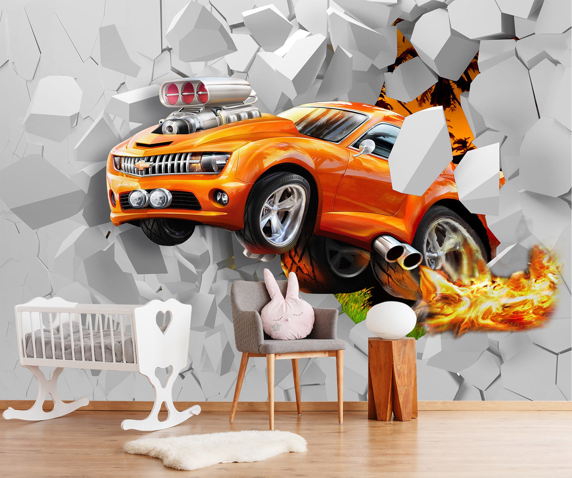 3D Car Background Wall 001 Wall Murals