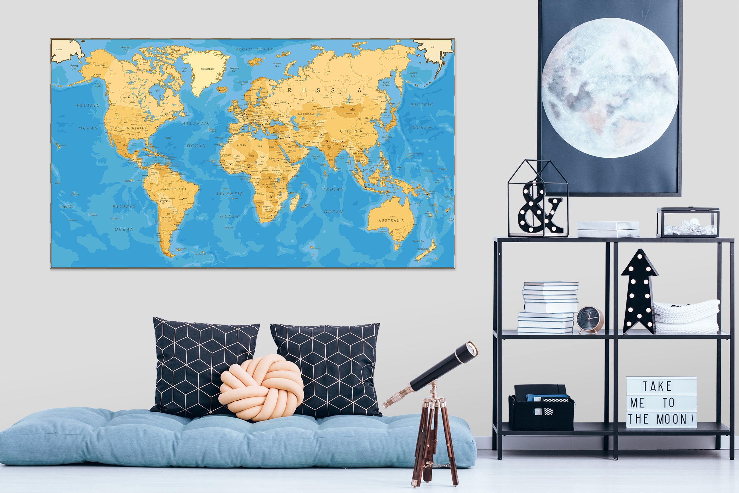 3D Gold Pattern 248 World Map Wall Sticker