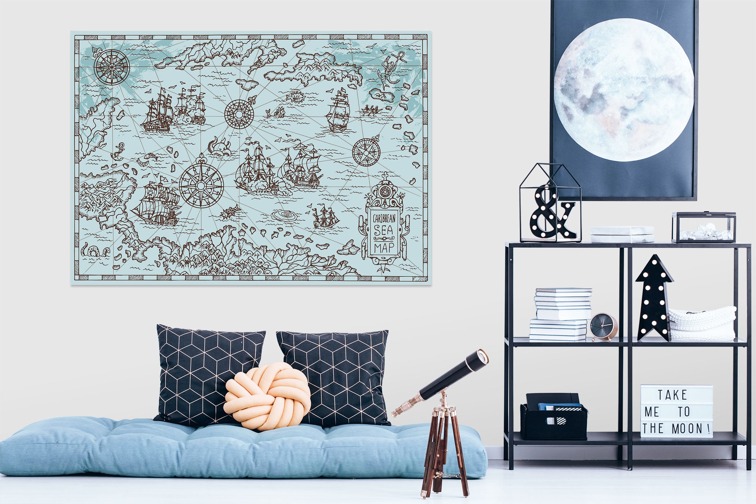 3D Sketch Vessel 257 World Map Wall Sticker