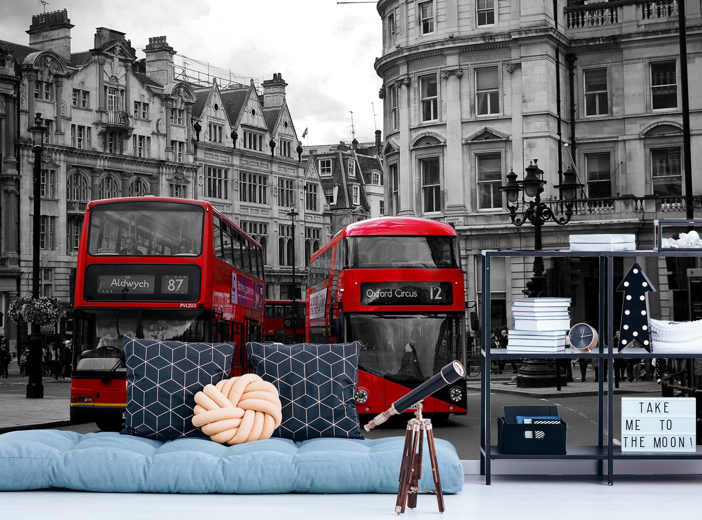 3D Red Bus City 176 Vehicle Wall Murals