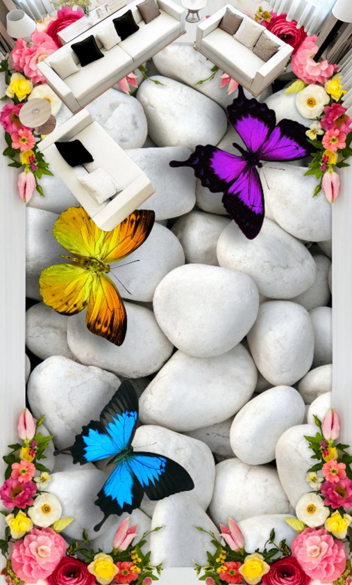 3D Butterfly Pebbles 375 Floor Mural  Wallpaper Murals Rug & Mat Print Epoxy waterproof bath floor