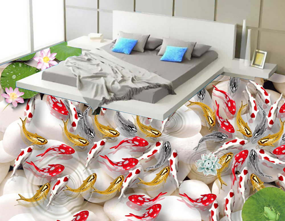 3D Cobblestone Koi 577 Floor Mural  Wallpaper Murals Rug & Mat Print Epoxy waterproof bath floor