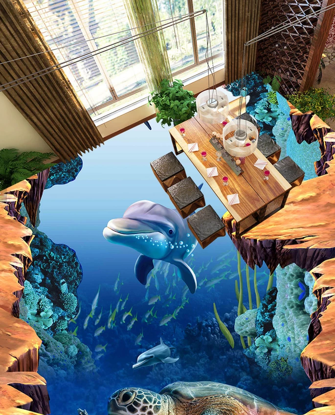3D Deep Sea Dolphin 538 Floor Mural  Wallpaper Murals Rug & Mat Print Epoxy waterproof bath floor
