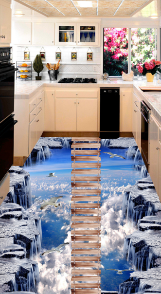 3D Sky Wooden Bridge 349 Floor Mural  Wallpaper Murals Rug & Mat Print Epoxy waterproof bath floor