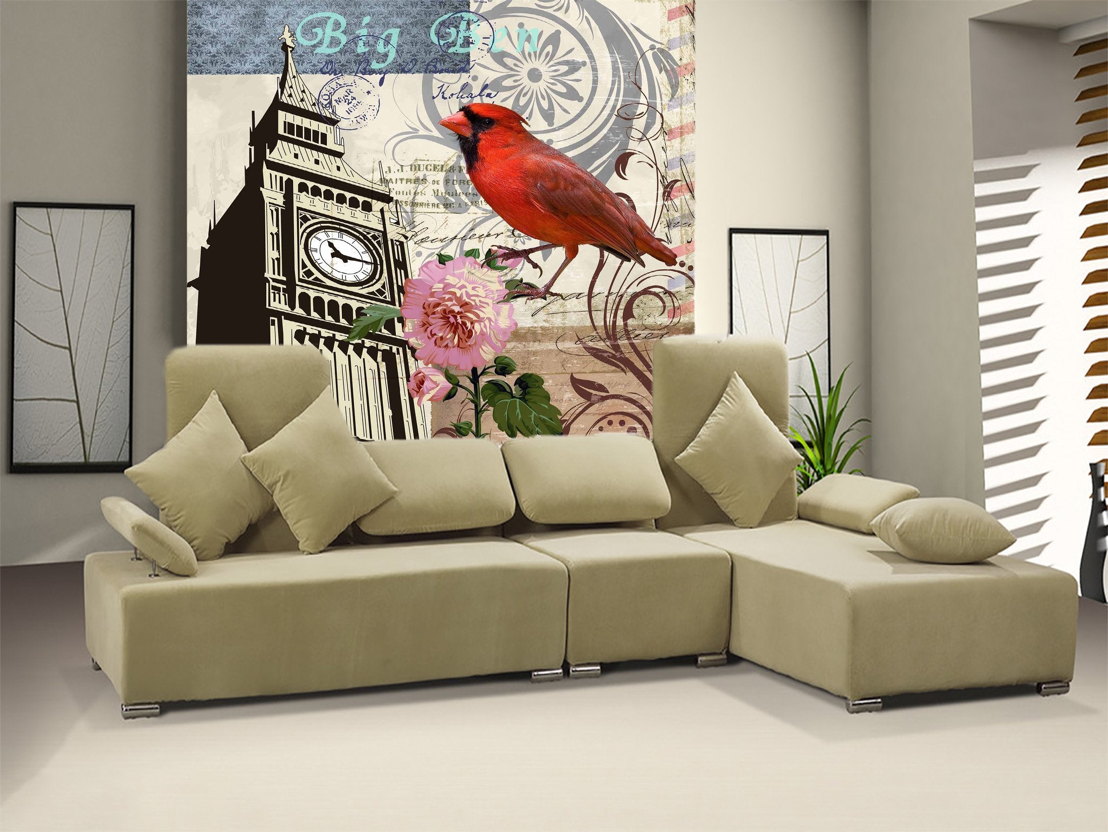3D Bird Flower House 747 Wallpaper AJ Wallpaper 