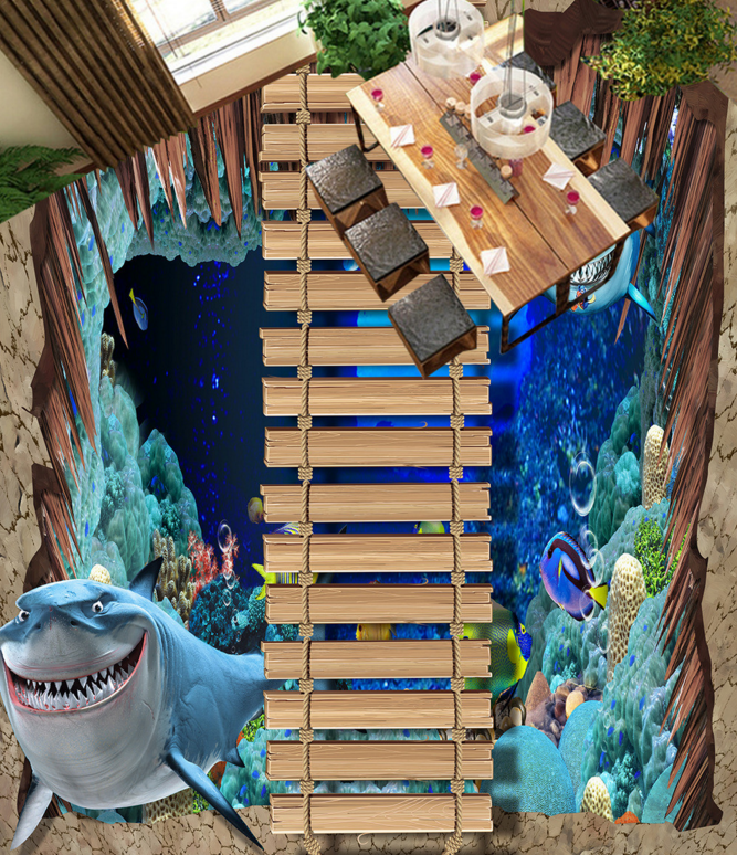 3D Ocean Wooden Bridge 333 Floor Mural  Wallpaper Murals Rug & Mat Print Epoxy waterproof bath floor