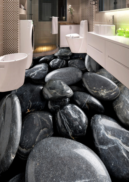3D Black Pebbles Floor Mural Wallpaper AJ Wallpaper 2 