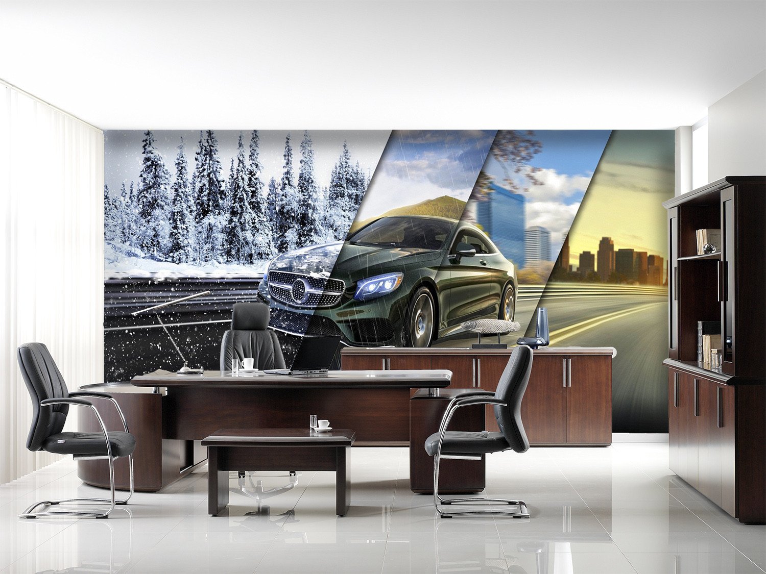 3D Snow Pines Running Car 089 Wallpaper AJ Wallpaper 