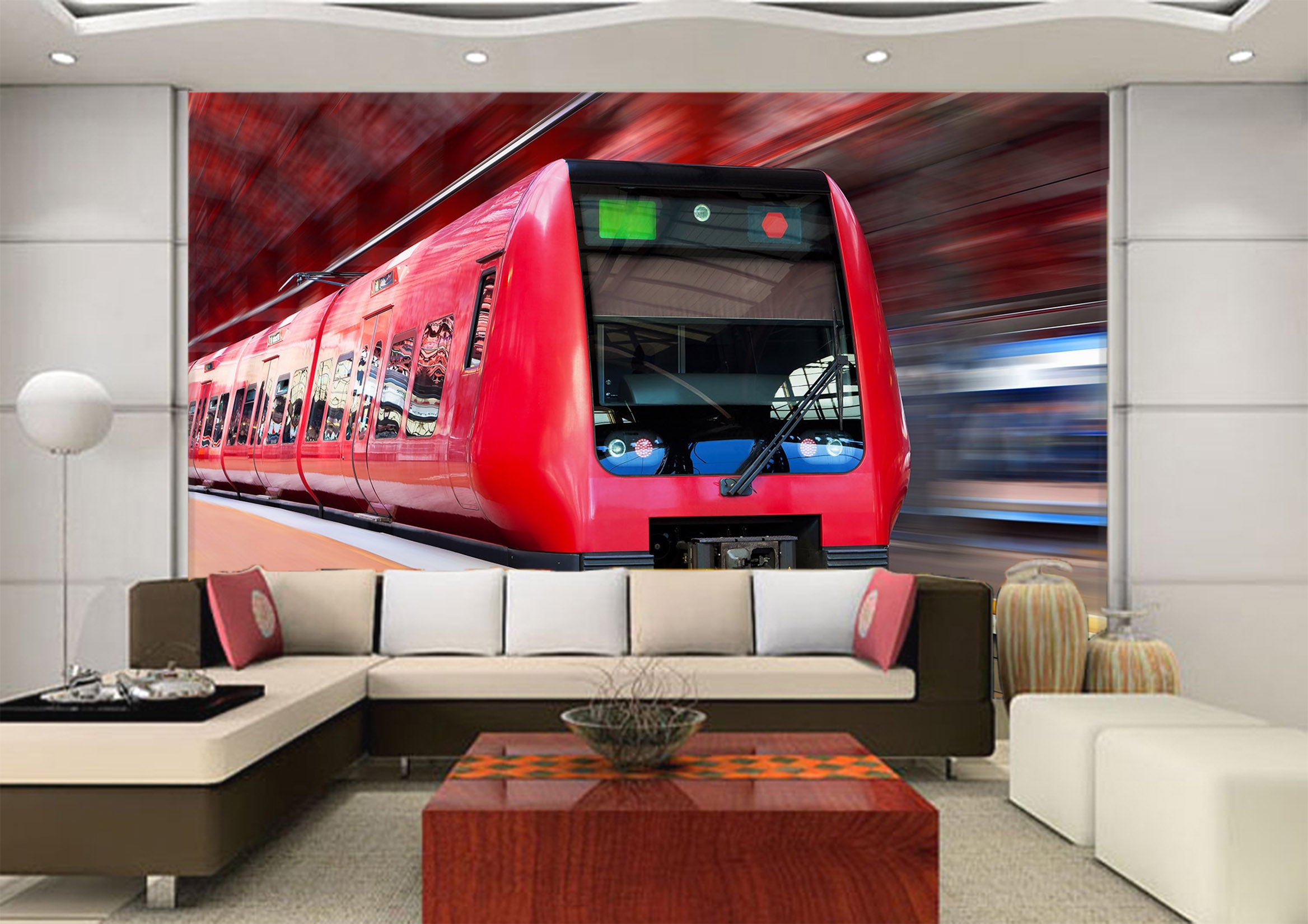 3D Red Train 167 Vehicle Wall Murals