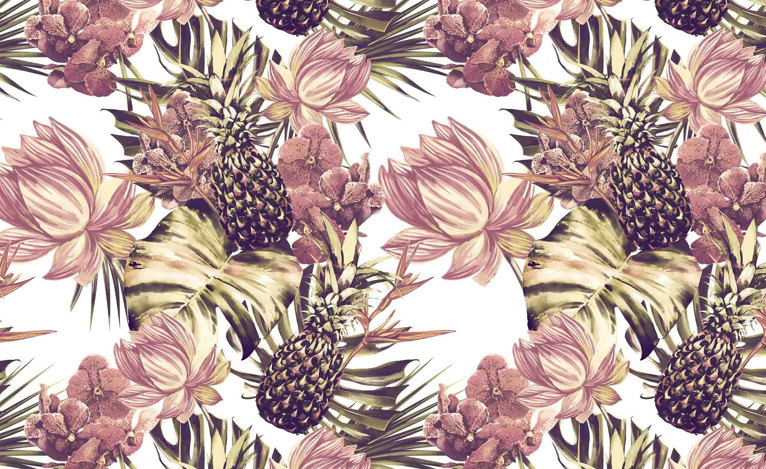 3D Flowers And Pineapple Pattern 641 Wallpaper AJ Wallpaper 