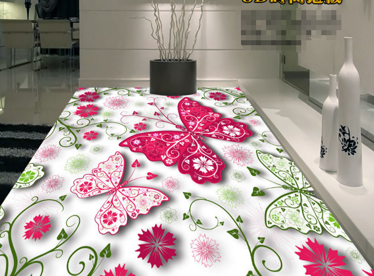 3D Pink Green Butterfly 314 Floor Mural  Wallpaper Murals Rug & Mat Print Epoxy waterproof bath floor