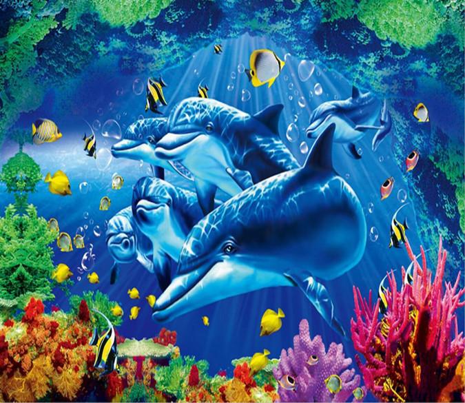 3D Dolphin Swimming Sea 057 Wallpaper AJ Wallpaper 