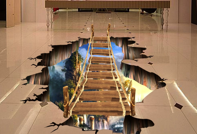 3D Mountain Top Wooden Bridge 318 Floor Mural  Wallpaper Murals Rug & Mat Print Epoxy waterproof bath floor