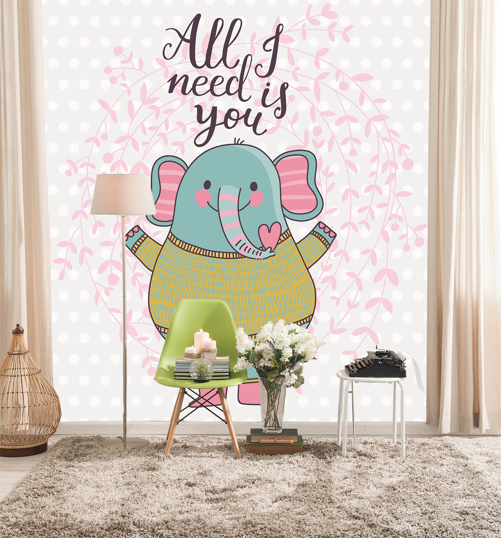 3D Blue Elephant 1008 Wall Murals