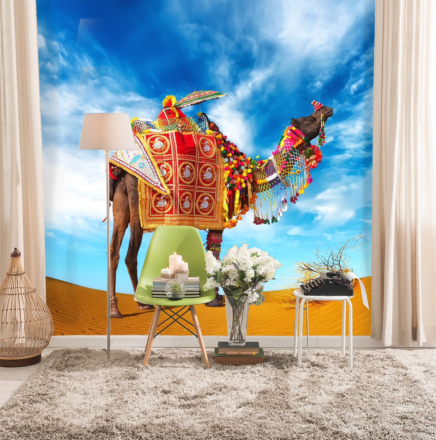 3D Camel Desert 446 Wall Murals