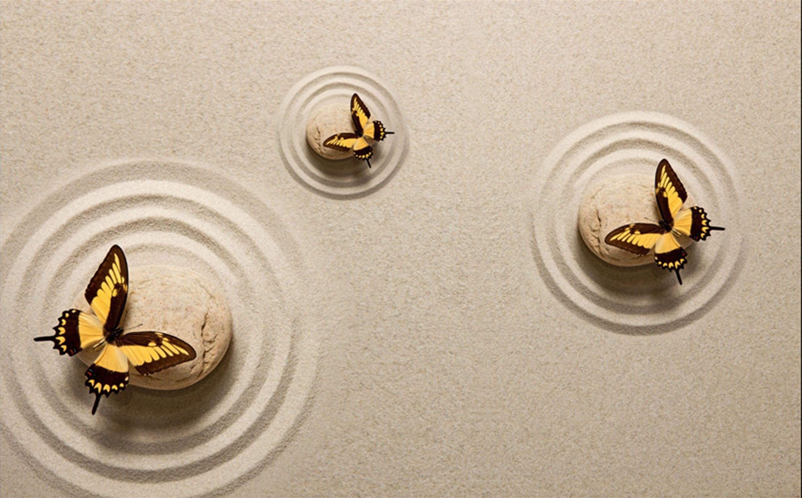 3D Sands Stones Butterflies Kitchen Mat Floor Mural Wallpaper AJ Wallpaper 