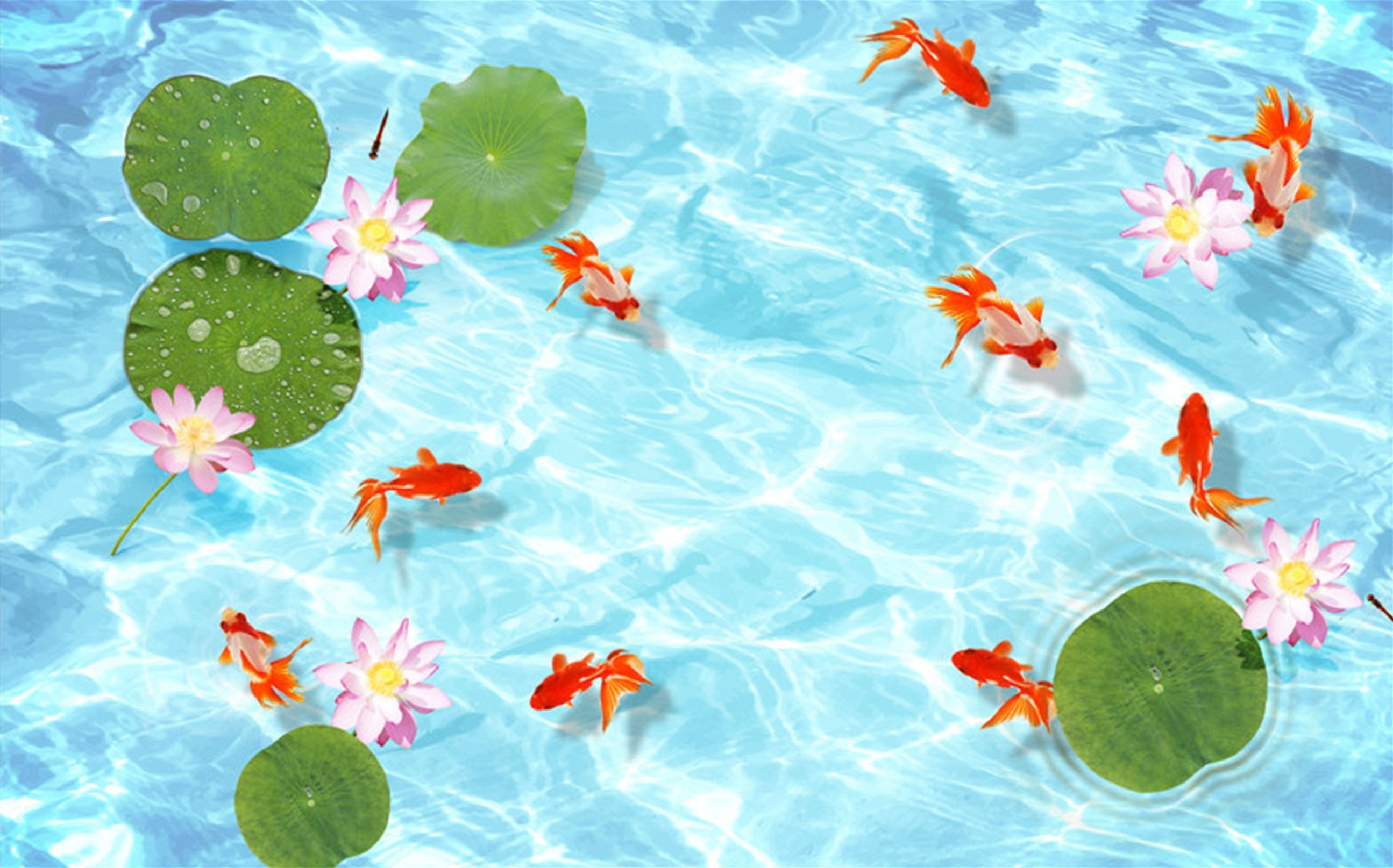 3D Fishes And Flowers 024 Kitchen Mat Floor Mural Wallpaper AJ Wallpaper 