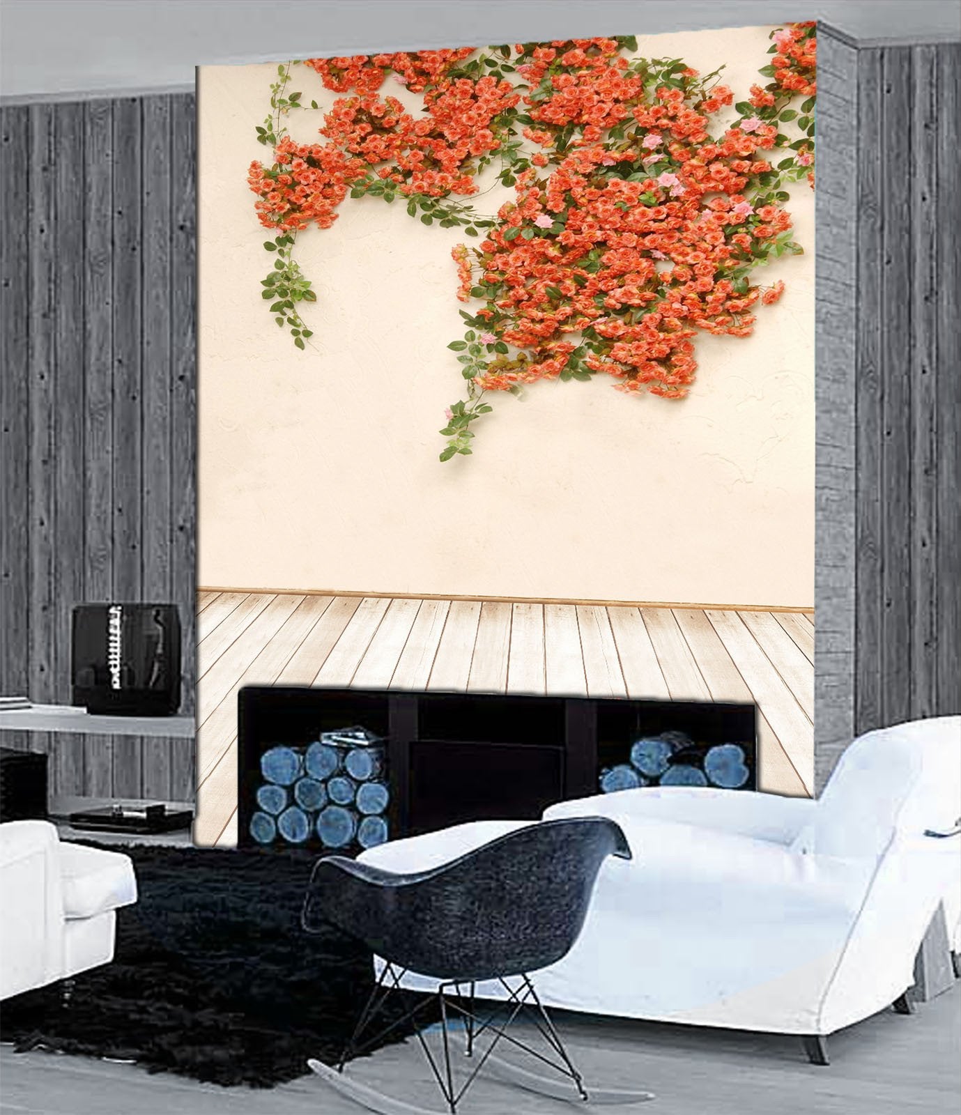 Flowers And Wood Board Wallpaper AJ Wallpaper 