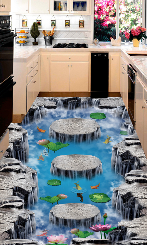3D Pond Stone Pier 350 Floor Mural  Wallpaper Murals Rug & Mat Print Epoxy waterproof bath floor