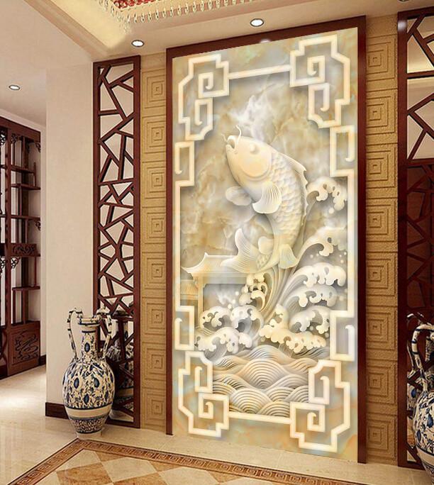 Carving Jumping Carp Wallpaper AJ Wallpaper 1 