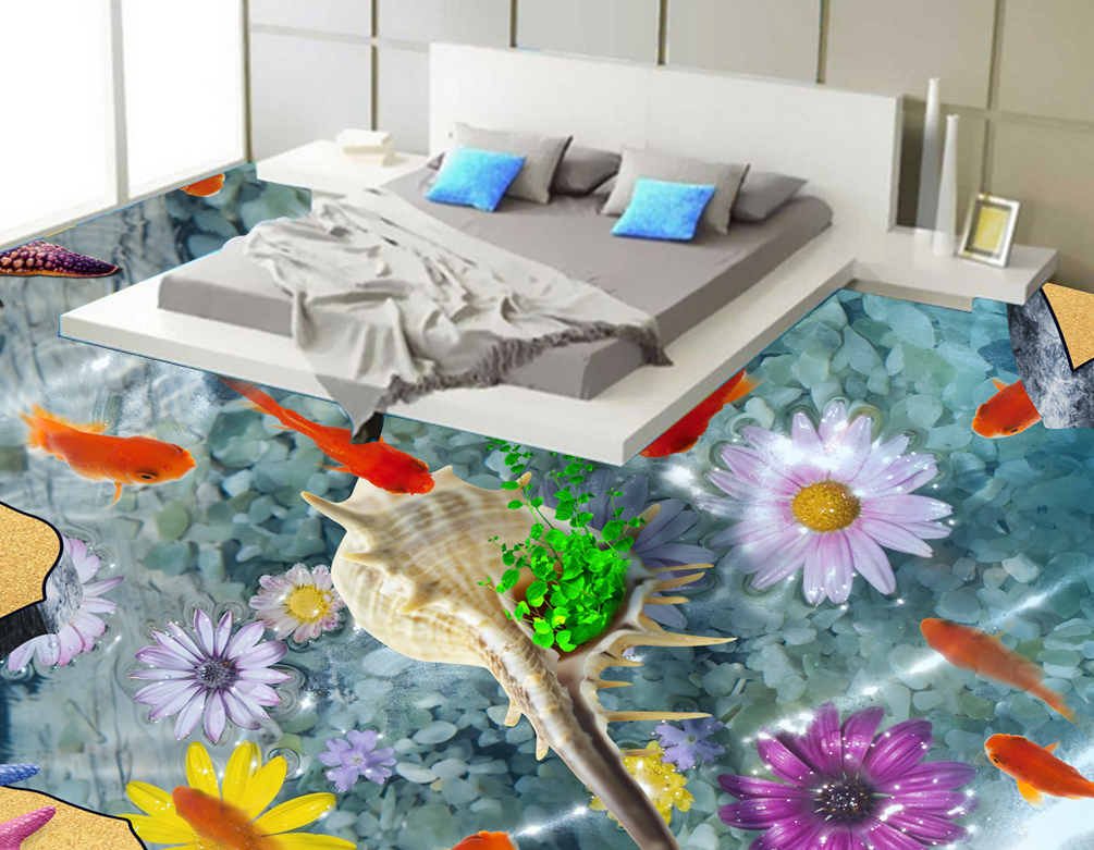 3D Koi Flowers 601 Floor Mural  Wallpaper Murals Rug & Mat Print Epoxy waterproof bath floor