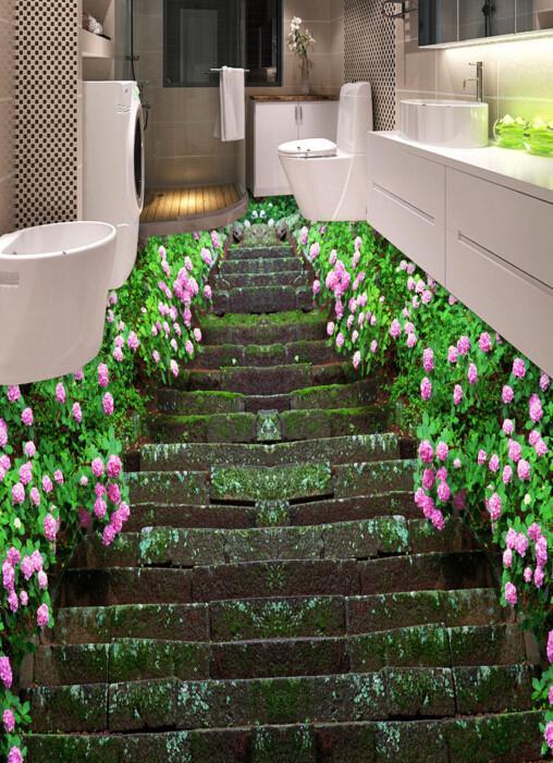 3D Mossy Stone Steps Floor Mural Wallpaper AJ Wallpaper 2 