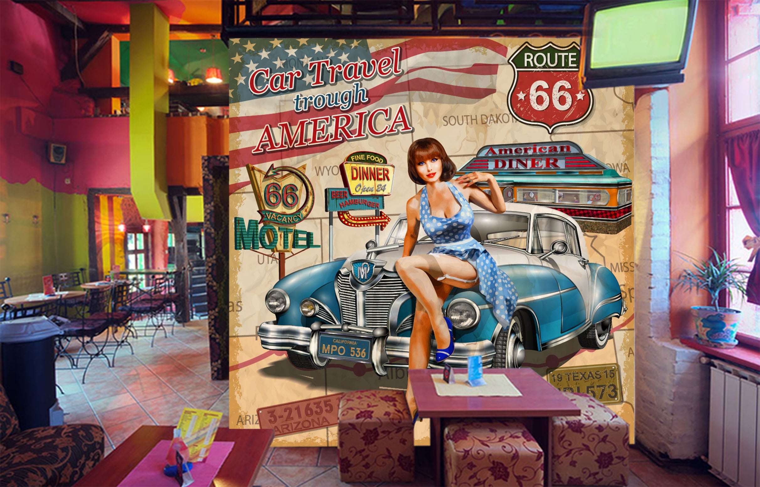 3D Blue Car Model 242 Vehicle Wall Murals