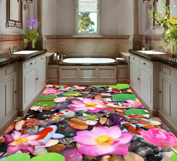 3D Lotus Leaf Lotus 341 Floor Mural  Wallpaper Murals Rug & Mat Print Epoxy waterproof bath floor