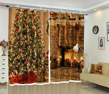 3D Fireplace Socks Christmas 5 Curtains Drapes Curtains AJ Creativity Home 