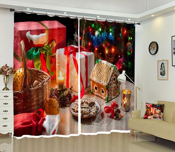 3D Dessert Plate Christmas 6 Curtains Drapes Curtains AJ Creativity Home 
