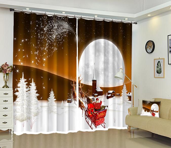 3D Big Moon Christmas 8 Curtains Drapes Curtains AJ Creativity Home 