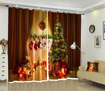 3D Romantic Candlelight Christmas 17 Curtains Drapes Curtains AJ Creativity Home 