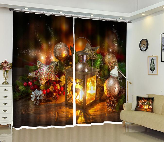3D Silver Ball Candle Christmas 33 Curtains Drapes Curtains AJ Creativity Home 